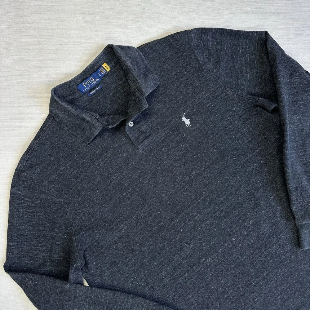 Polo Ralph Lauren Golf Polo Shirt Long Sleeve Slim Men L Gray Preppy Rugby